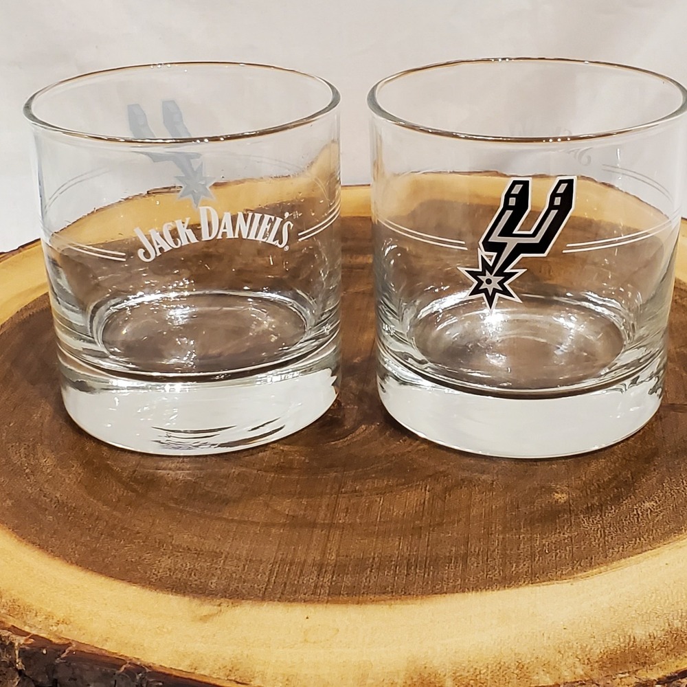 Jack Daniels Whiskey San Antonio Spurs Logo NBA 6 Oz Cocktail Glasses